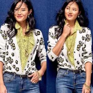 Cabi Gray Kiki Leopard Cardigan Button Down Sweater